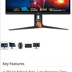ASUS PG27AQN ROG Swift 27" 2K QHD (2560 x 1440) 360Hz Gaming Monitor
NVIDIA G-sync; HDR; HDMI Displa