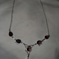 Sterling Silver Amethyst Teardrop Necklace – 925