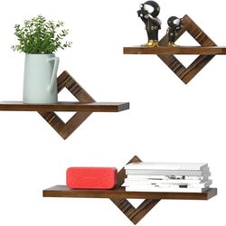 piorlado Wood Floating Shelves for Wall, Wall Shelves Set of 3, Wall Mounted Shelves for Bedroom, Hallway, Office, Living Room
