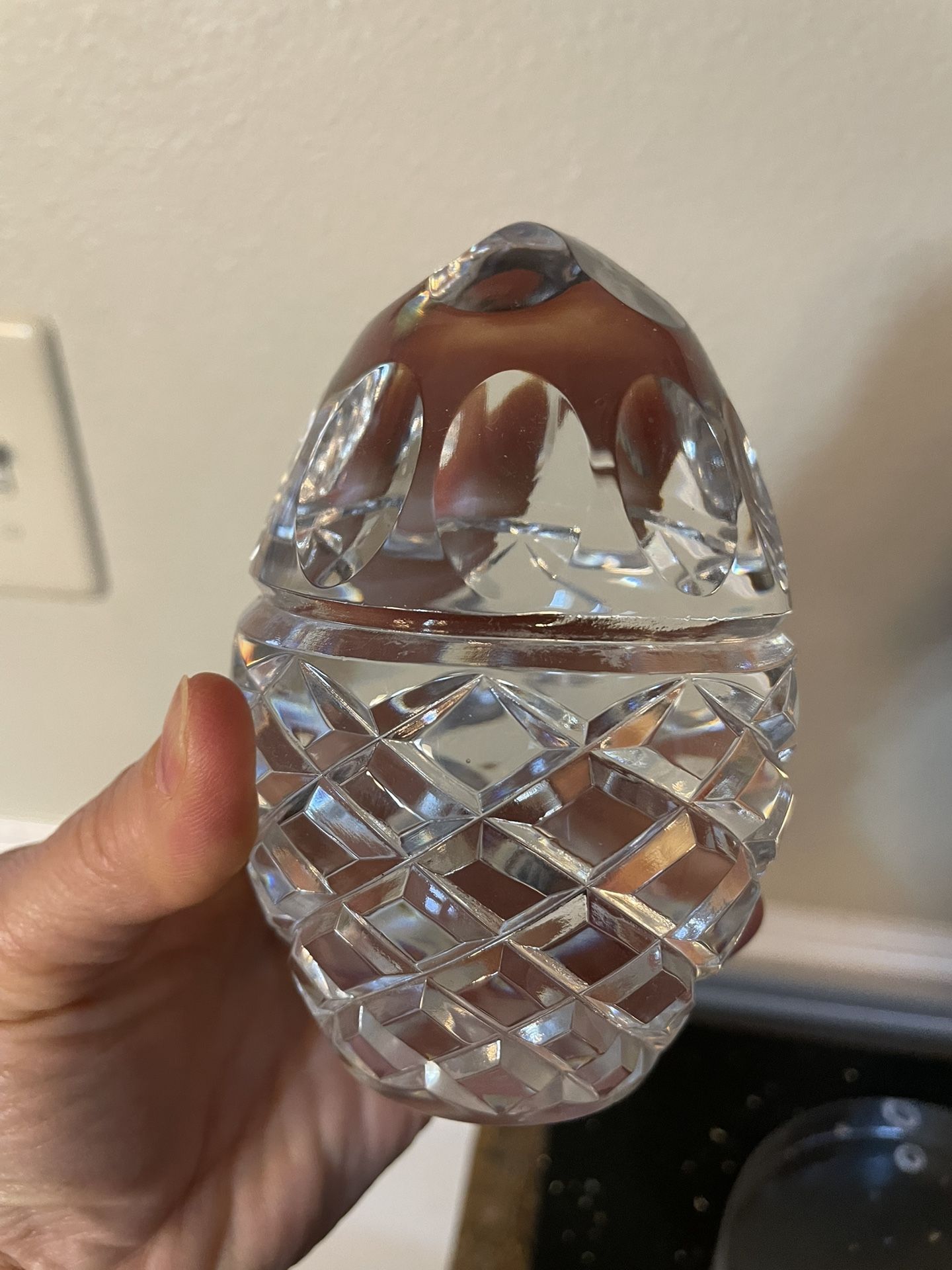 Clear Crystal glass Paperweight Oval Egg Shaped 4.5”x 3”