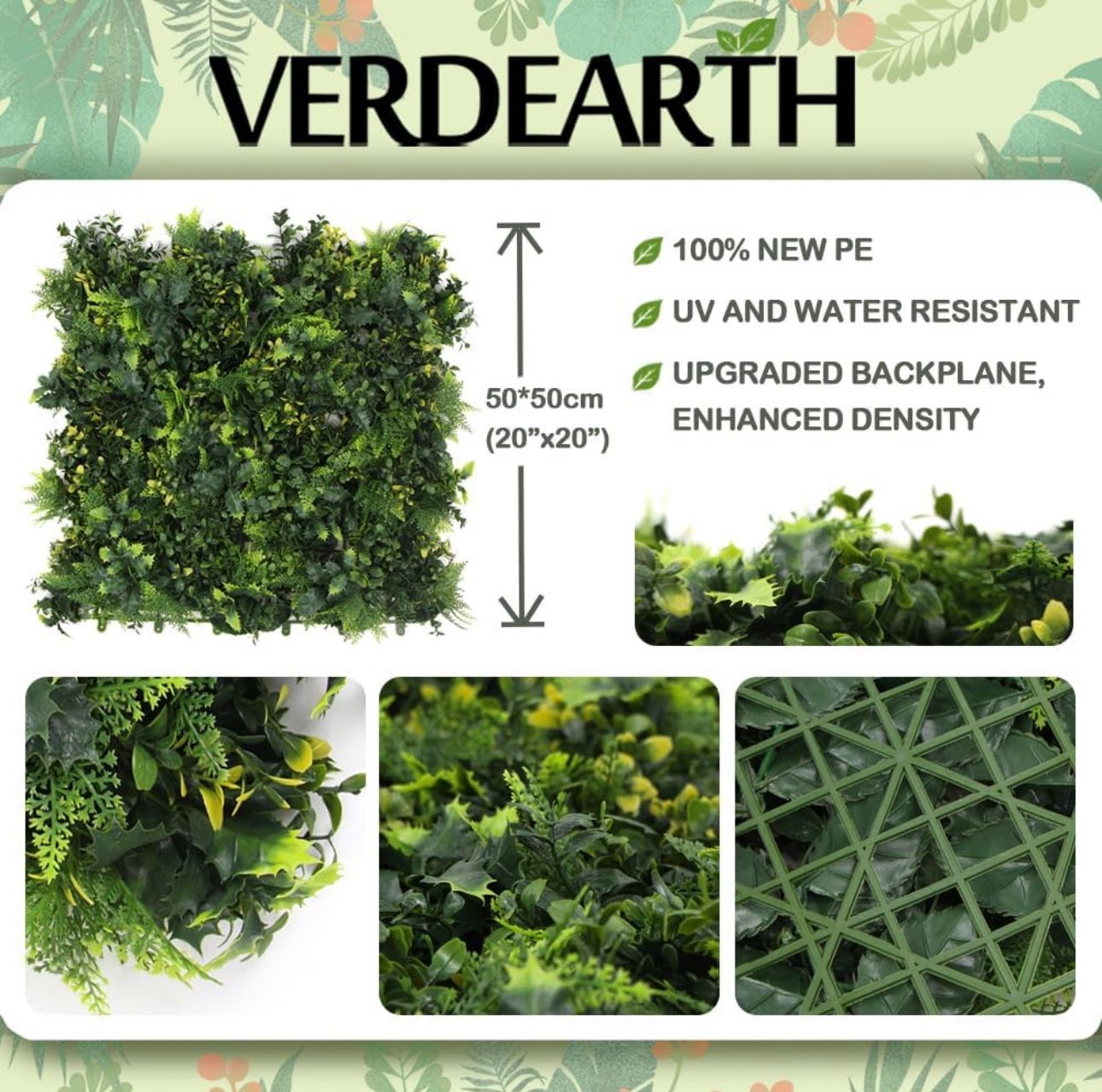 12PCS 20"x20" Artificial Plant Wall Panels, Foliage Topiary Hedges Panels, Plastic Faux Shrubs Fence Mat, Greenery Wall