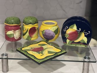 Gorgeous Laurie Gates -  Set Of Salt And Pepper Shakers. Napkins Holder, Sugar Boul.  