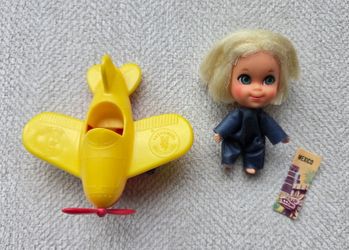 Mattel Liddle Kiddles Windy Fiddle Doll W/ Yellow Airplane & Mexico Map 1966