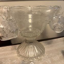 Glass Punch Bowl & Cups  