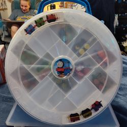 Thomas the Train Round Carry Case with 9 Mini Car Trains Plastic Case