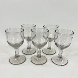 5 Etched Cordial Glasses With Grape Design