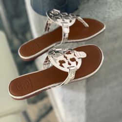 Tory Burch Silver Patent With Brown (different Sizes)
