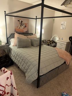 Queen canopy bed with clean mattress!