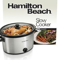 Hamilton Beach 10 Qt Slow Cooker, Stoneware Crock with Removable Pot, Stainless Steel