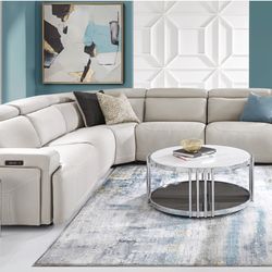 Alessio Light Gray Leather 5 Pc Dual Power Reclining Sectional