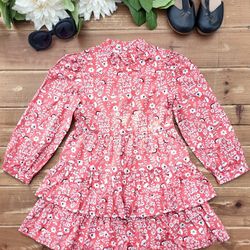 5T JANIE AND JACK ORANGE PAISELY PRINT RUFFLE SKIRT LONG-SLEEVE COTTON DRESS