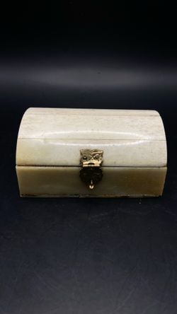 Vintage Bone Trinket Box w/Decorative Brass Fittings