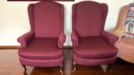 2 wing back chairs and one foot stool