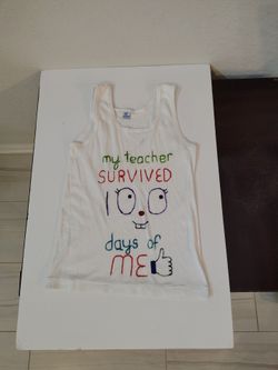 White top tank, for girls, women's size, XS, "my teacher Survived 100 days of me" printed, Ovejita  brand