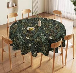Vintage Botanical Round Tablecloth Rustic Farmhouse Retro Plant Green Nature Art Print Waterproof Tablecloth for Kitchen Living Room Decor 50 Inch