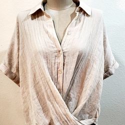 Forever 21 Khaki Lightweight Criss Crossed Front Loose Fit Blouse size Woman's Small 