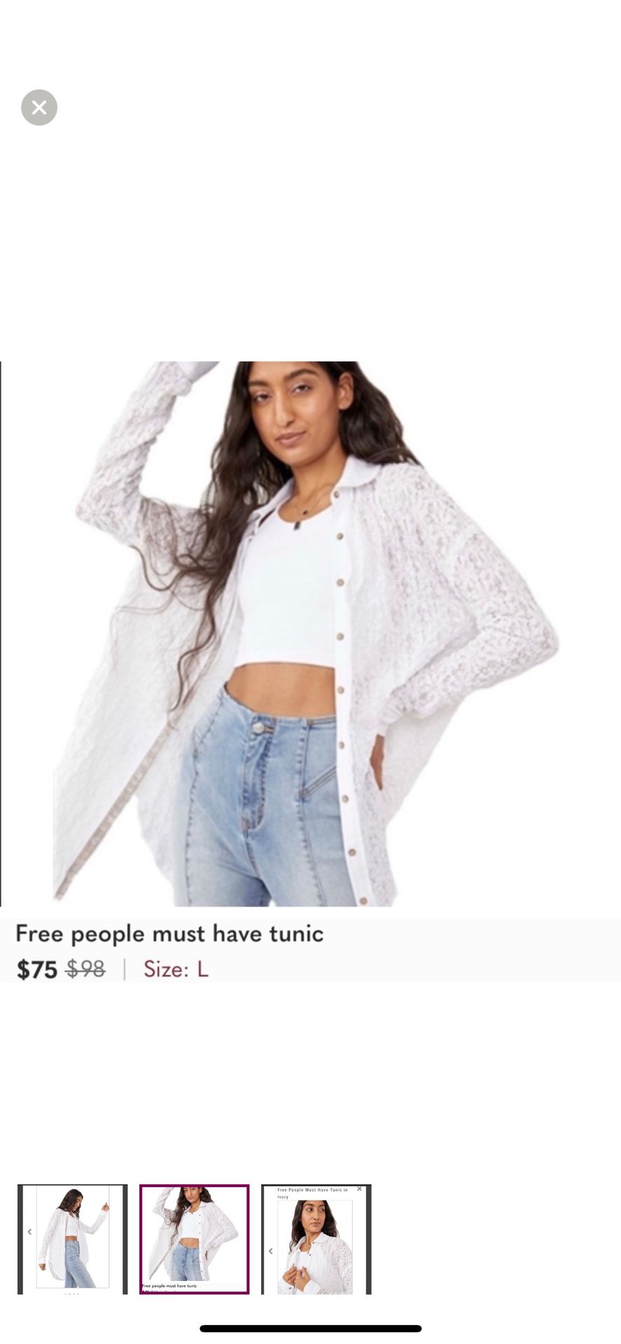 FREE PEOPLE SHEER LONG SLEEVE BUTTON-UP SHIRT IN IVORY. L Size.