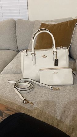 Coach White Leather Handbag and Wallet Set