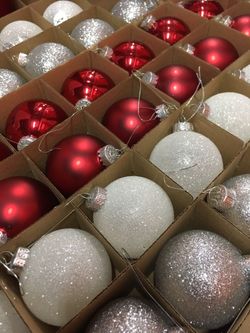 Glass Christmas Ornaments - Red White Silver Glitter