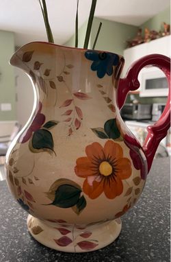 Hand-Painted Ceramic Floral Pitcher