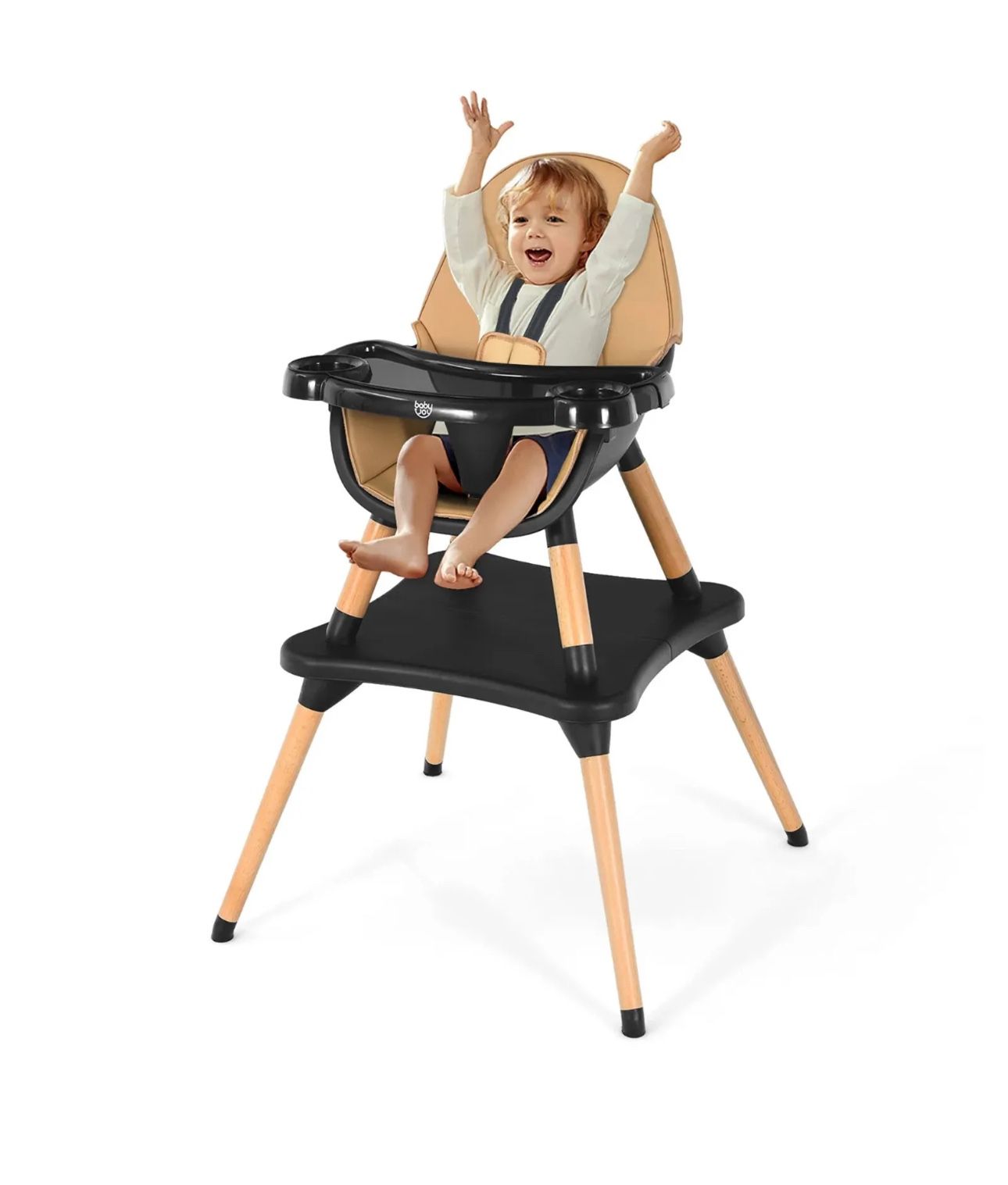Coffee 5-in-1 Baby High Chair Infant Wooden Convertible Chair 5-Point BB0484CF