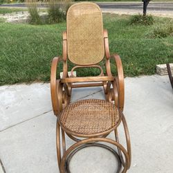 Thonet Vienna BentWood Rattan Rocking Chair w/ matching footstool.