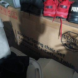 Rocking/Spring Chair Set Loveseat Sofa + Coffee Table Brown