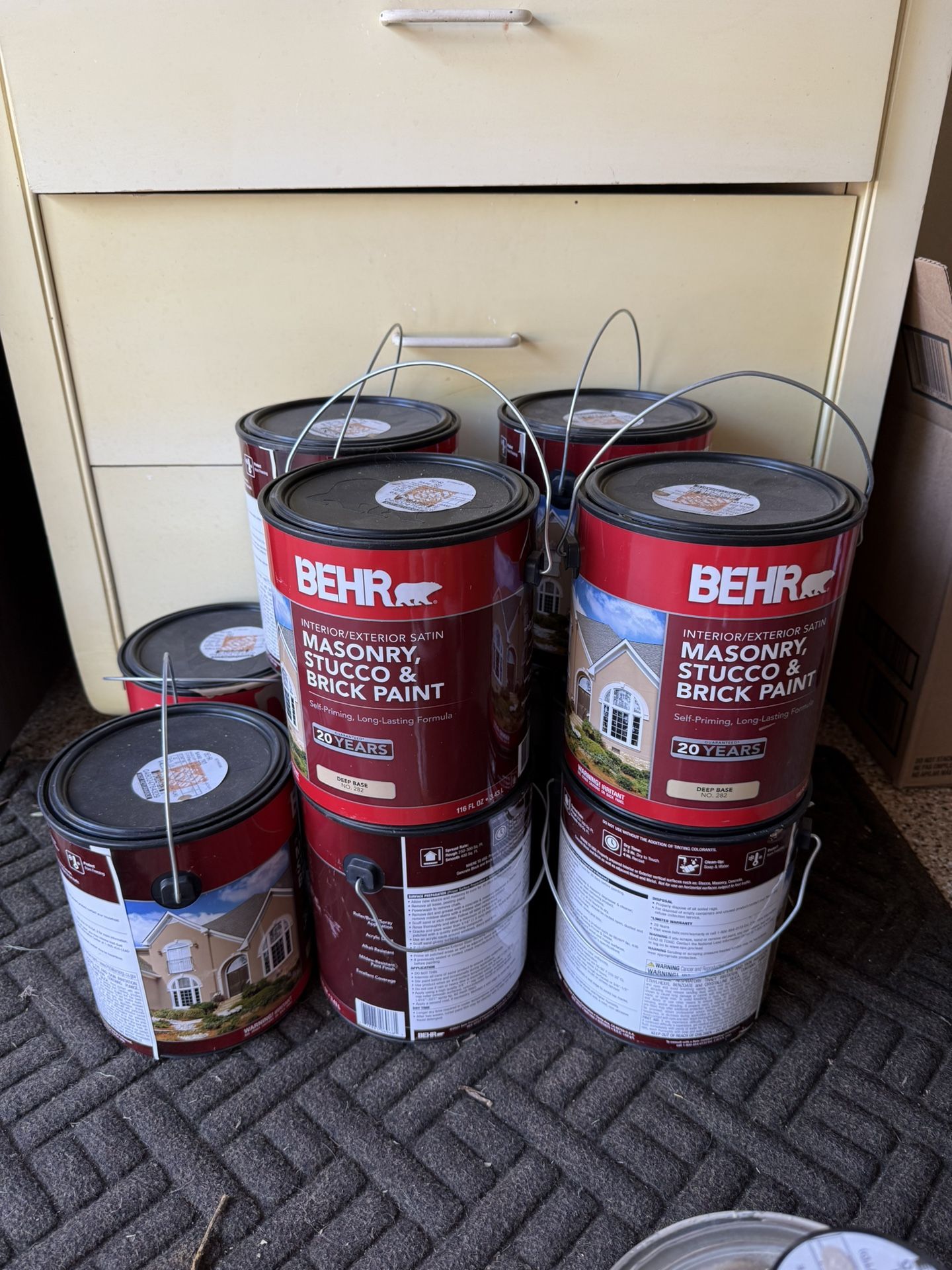 6 New Unopened Gallon Masonry , stucco And Brick Paint