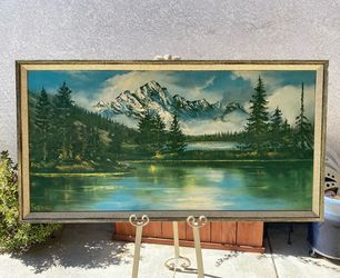 Vintage Violet Parkhurst Textured Print Pine Lake Snow Mountains