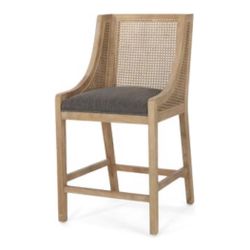 Upholstered Counter Stool with Cane Webbing Backrest In Natural and Charcoal - Set of 2