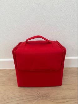 large makeup travel bag in red
