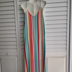 Hyped Unicorn, Long colorful striped dress, with thin straps used in excellent condition, 100% polyester, Size L