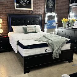 Queen size bed frame with led lights mattress included        Cama queen size con Luz led Colchon Incluido Nueva en Caja entregamos a domicilio