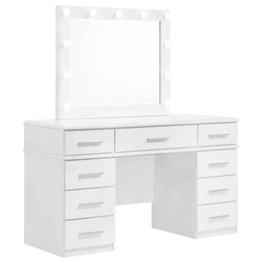 9-Drawers Vanity Table Lighted Mirror Glossy White...