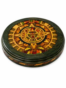 Aztec Mayan Calendar Wooden And Handmade With Paperwork 10"