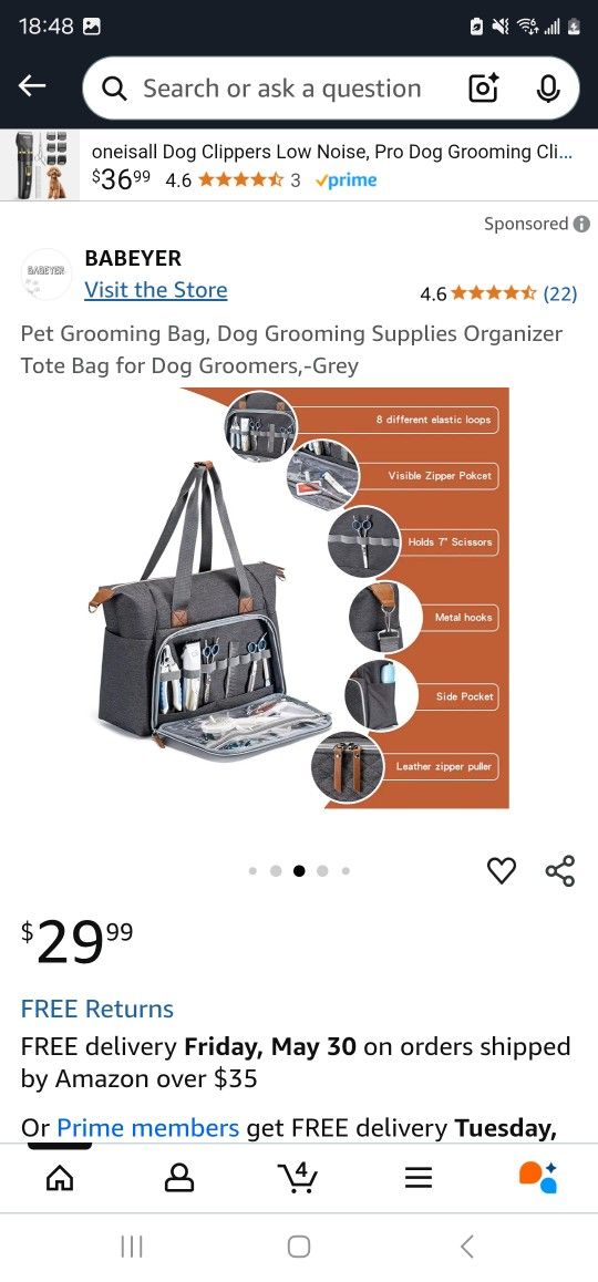 Pet Grooming Bag, Dog Grooming Supplies Organizer Tote Bag for Dog Groomers,-Grey