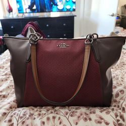 COACH LEGACY Jacquard Oxblood Canvas and Leather Tote Shopper