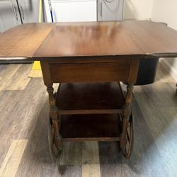 Antique Rolling Drop-Leaf Table 