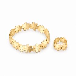 Gold Flower Bracelet and Ring Set