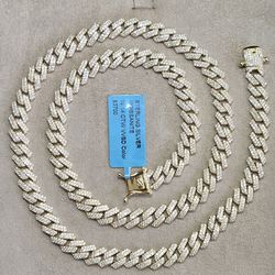 GOLD OVER SILVER WITH MOISSANITE MONACO CHAIN 24" 9MM