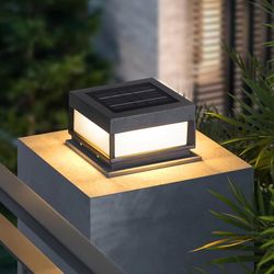 7.87” Modern Solar Waterproof Post Light Dusk to Dawn, Pillar / Column Cap Light 3000K - Retail $117