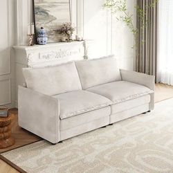 75" Beige Corduroy Cloud Loveseat Sofa [NEW]  **Retails for $500 <Assembly Req>