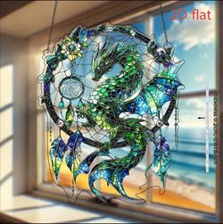 Dragon Guardian Dream Catcher — Stained Glass Acrylic Window Sun Catcher