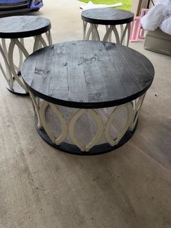 Farm style 2 small wood side table and one big coffee table