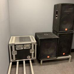 JbL JRX stage speakers and subwoofer