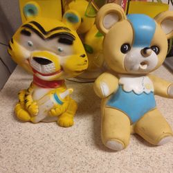 1960s Vintage rubber teddy bear/Tiger with Baby Bottle