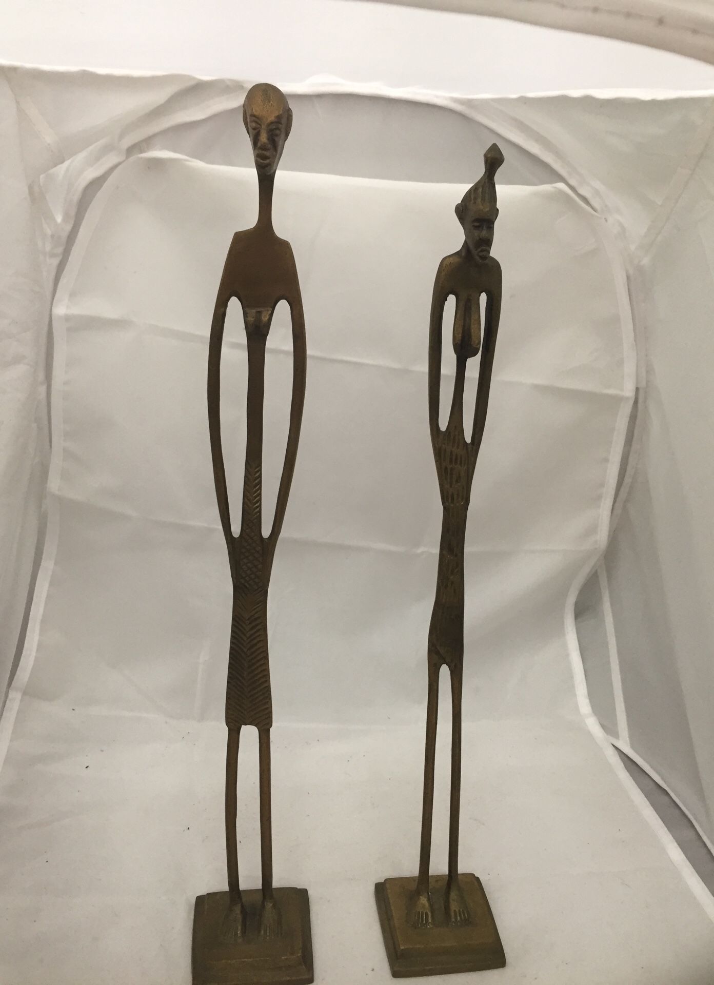 Pair of Brass Man & Woman Folk Art Statues