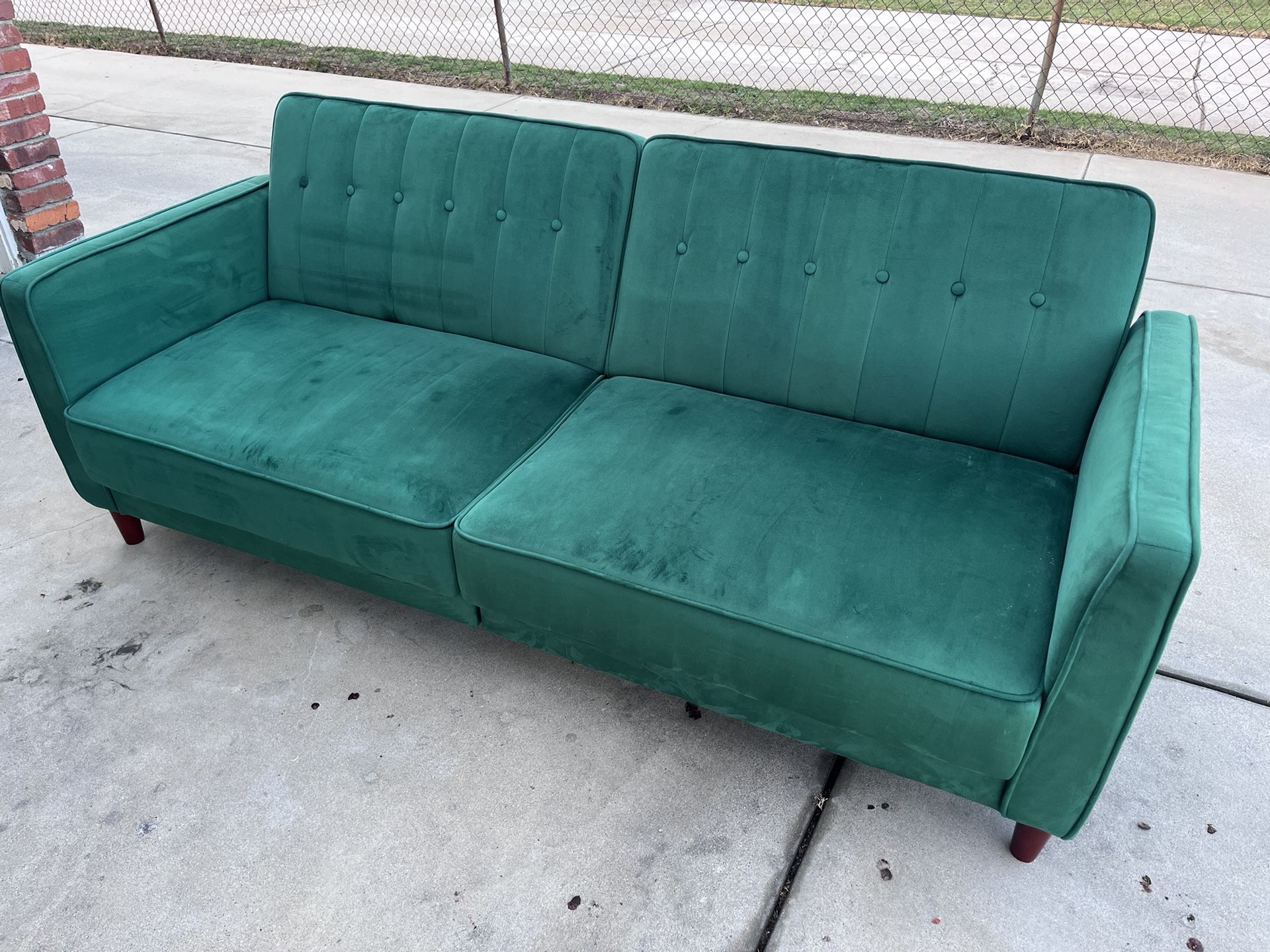 Mid-Century Modern Dark Green Velvet Couch