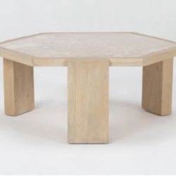 Voyage Natural 41" Wide Hexagonal Marble Top & Wood Base Coffee Table By Nate Berkus + Jeremiah Brent