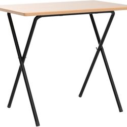 Folding TV Tray Table, 2.6-Foot TV Dinner Folding Table for Small Space Eating, Dinner Foldable Side Desk with Wooden Top and Metal Frame(1 Piece-Natu